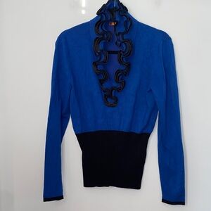 Belldini Royal Blue and Black V Neck Sweater with ruffles size Large